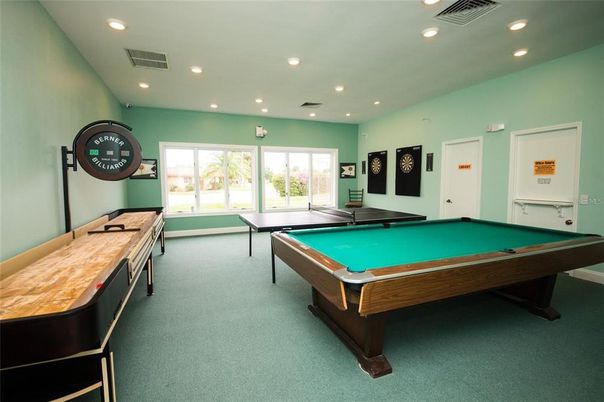 Billiard Table, Game Room, Interior, Recessed Lighting