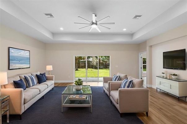 Interior, Living room, Recessed Lighting, Wood Texture Flooring