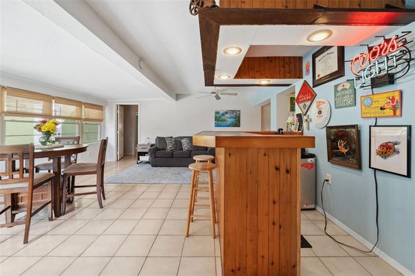 Dining room, Interior, Recessed Lighting, Wooden Beams