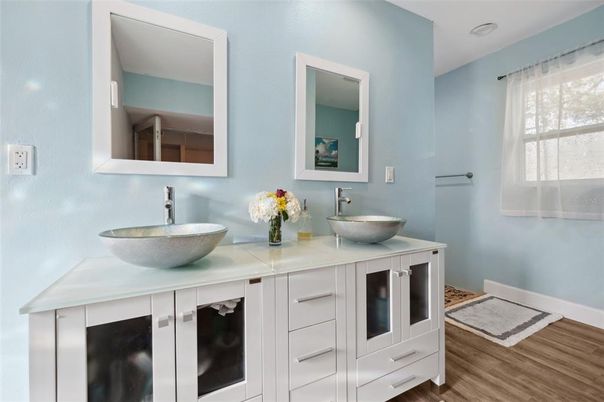 Bathroom, Dual Sink Vanities, Interior, Wood Texture Flooring