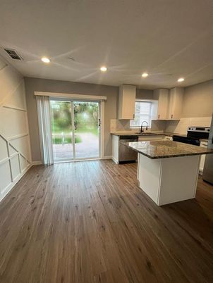 Interior, Kitchen, Recessed Lighting, Wood Texture Flooring