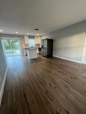 Empty room, Interior, Kitchen, Recessed Lighting, Wood Texture Flooring