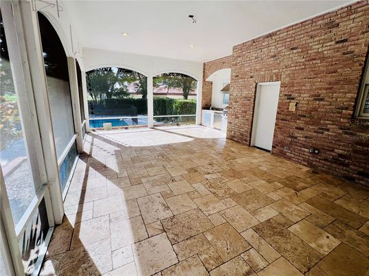 Empty room, Interior, Recessed Lighting, Stone Walls