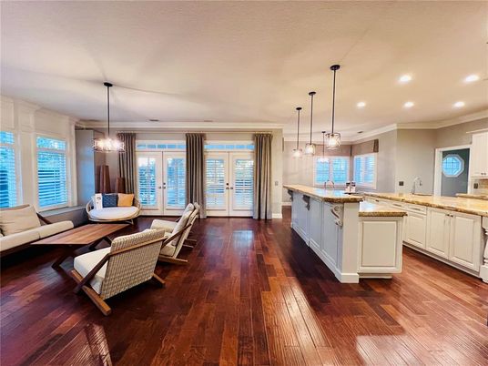 Interior, Kitchen, Living room, Pendant Lights, Recessed Lighting, Wood Texture Flooring