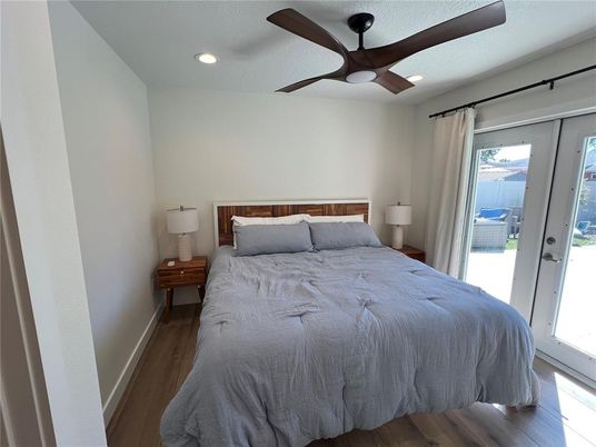 Bedroom, Interior, Recessed Lighting, Wood Texture Flooring