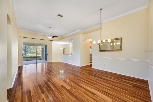 Empty room, Interior, Pendant Lights, Recessed Lighting, Wood Texture Flooring