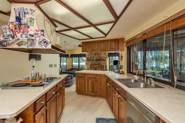 Fireplace, Interior, Kitchen, Wood Texture Flooring