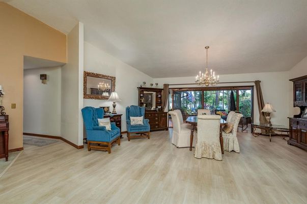 Chandelier, Dining room, Interior, Wood Texture Flooring