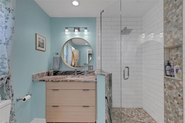 Bathroom, Glass Shower, Interior, Recessed Lighting