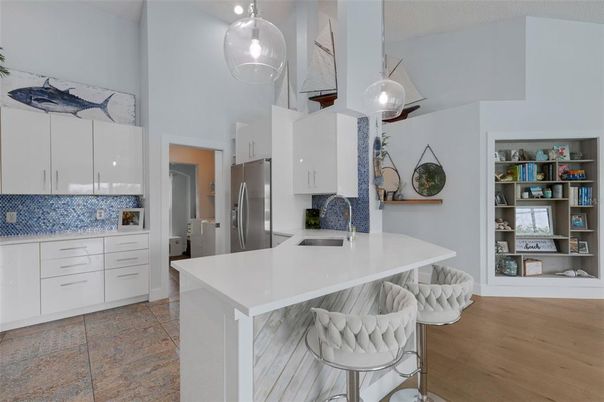 Interior, Kitchen, Pendant Lights, Stainless Steel Appliances, Wood Texture Flooring