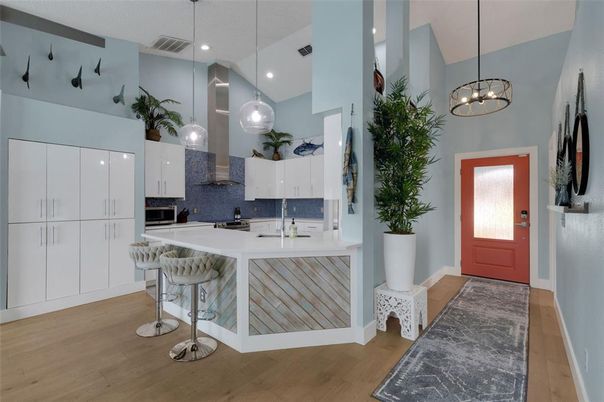 Interior, Kitchen, Pendant Lights, Recessed Lighting, Wood Texture Flooring