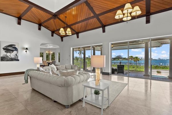Chandelier, Interior, Living room, Water, Wooden Beams, Wooden Ceilings