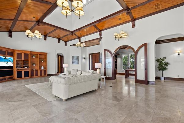 Chandelier, Interior, Living room, Pendant Lights, Wooden Beams, Wooden Ceilings