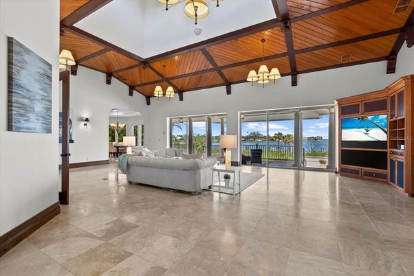Chandelier, Interior, Living room, Water, Wooden Beams, Wooden Ceilings