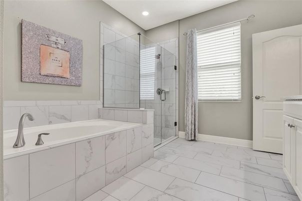 Bathroom, Glass Shower, Interior, Marble, Marble Walls, Recessed Lighting