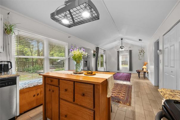 Interior, Kitchen, Recessed Lighting, Wood Texture Flooring
