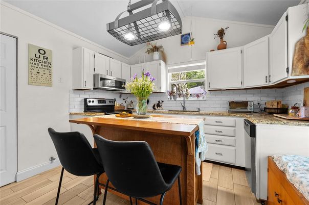 Interior, Kitchen, Stainless Steel Appliances, Wood Texture Flooring
