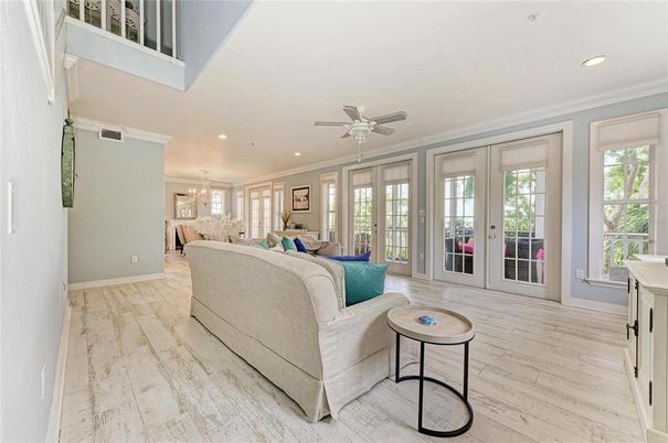 Chandelier, Interior, Living room, Recessed Lighting, Wood Texture Flooring