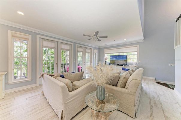 Interior, Living room, Recessed Lighting, Wood Texture Flooring