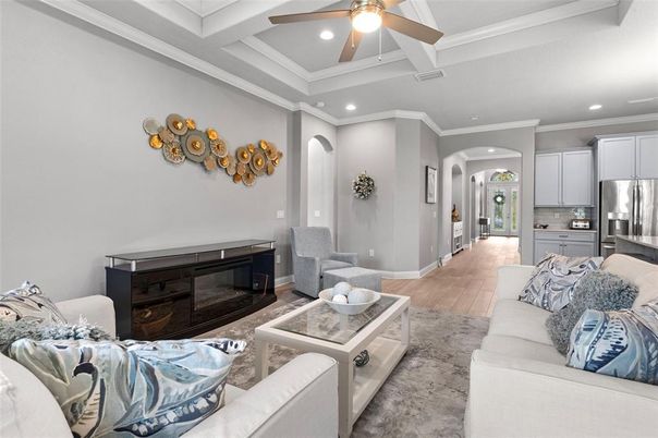 Interior, Kitchen, Living room, Recessed Lighting, Stainless Steel Appliances, Wood Texture Flooring