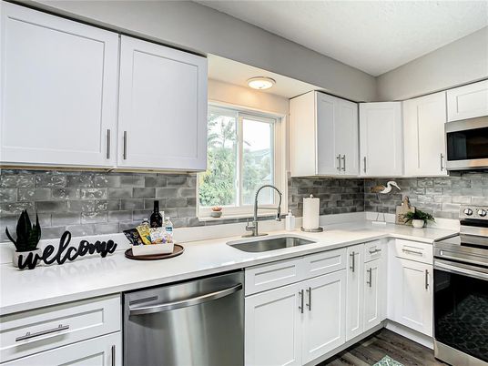 Interior, Kitchen, Stainless Steel Appliances, Wood Texture Flooring