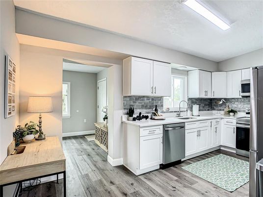 Interior, Kitchen, Stainless Steel Appliances, Wood Texture Flooring