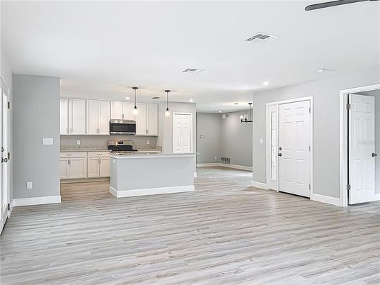 Interior, Kitchen, Pendant Lights, Recessed Lighting, Wood Texture Flooring
