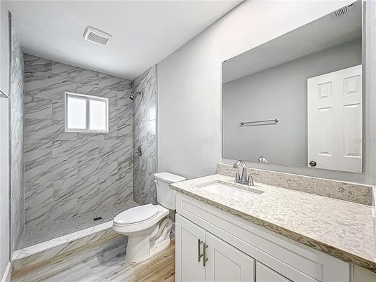 Bathroom, Interior, Marble Walls, Wood Texture Flooring