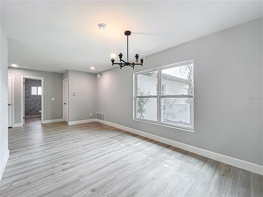 Empty room, Interior, Pendant Lights, Recessed Lighting, Wood Texture Flooring