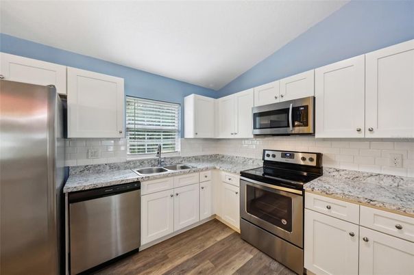 Interior, Kitchen, Stainless Steel Appliances, Wood Texture Flooring