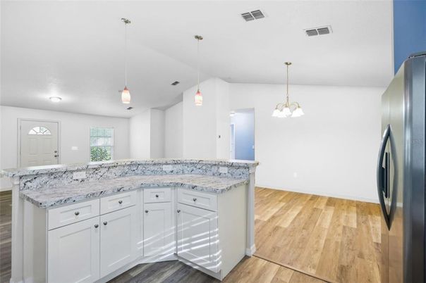 Interior, Kitchen, Pendant Lights, Recessed Lighting, Wood Texture Flooring