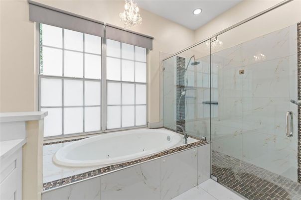 Bathroom, Glass Shower, Interior, Marble Walls, Recessed Lighting