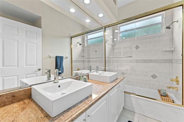 Bathroom, Dual Sink Vanities, Glass Shower, Interior, Recessed Lighting