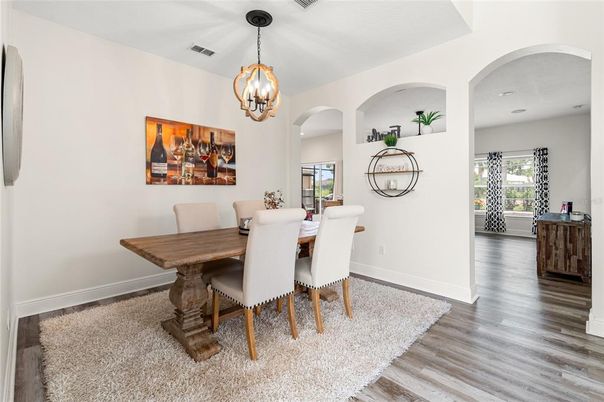 Chandelier, Dining room, Interior, Wood Texture Flooring