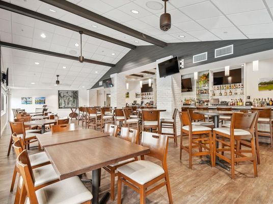 Dining room, Interior, Recessed Lighting, Stone Walls, Wooden Beams, Wood Texture Flooring