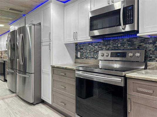 Interior, Kitchen, Stainless Steel Appliances, Wood Texture Flooring