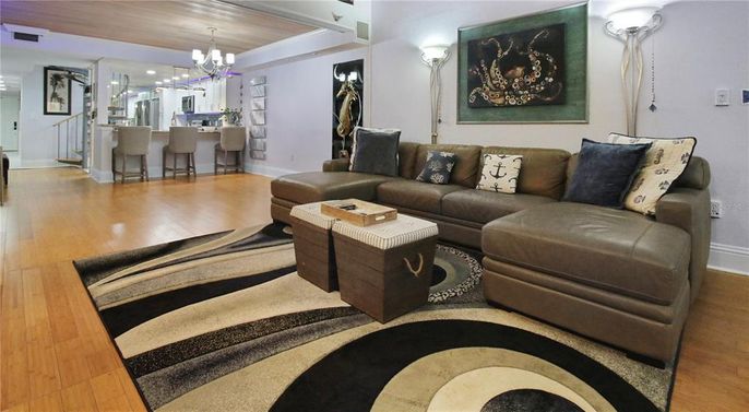 Chandelier, Interior, Kitchen, Living room, Pendant Lights, Wooden Ceilings, Wood Texture Flooring