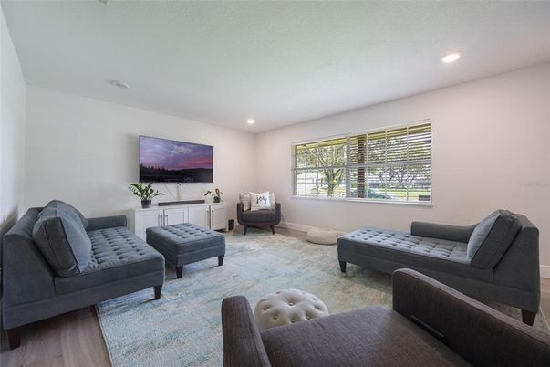 Interior, Living room, Recessed Lighting, Wood Texture Flooring