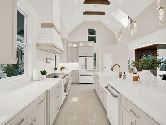 Interior, Kitchen, Pendant Lights, Recessed Lighting, Stainless Steel Appliances, Wooden Beams
