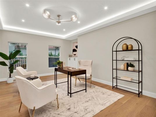 Home Office, Interior, Recessed Lighting, Wood Texture Flooring