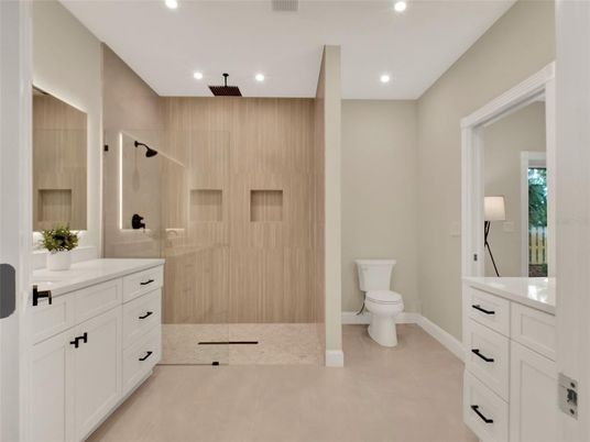 Bathroom, Glass Shower, Interior, Recessed Lighting