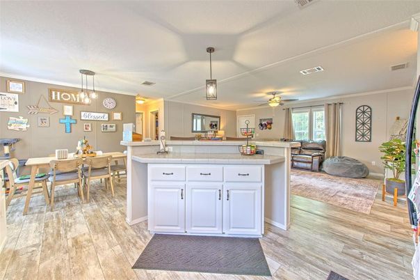 Dining room, Interior, Kitchen, Pendant Lights, Wood Texture Flooring