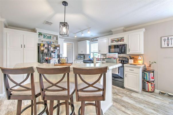 Interior, Kitchen, Pendant Lights, Wood Texture Flooring