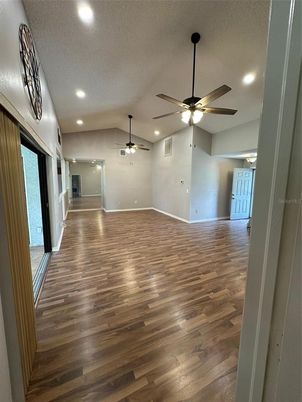 Empty room, Interior, Recessed Lighting, Wood Texture Flooring