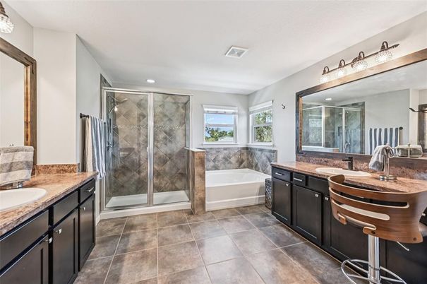 Bathroom, Dual Sink Vanities, Glass Shower, Interior, Recessed Lighting