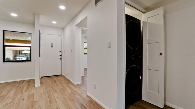 Interior, Recessed Lighting, Utility Closets, Washer, Wood Texture Flooring