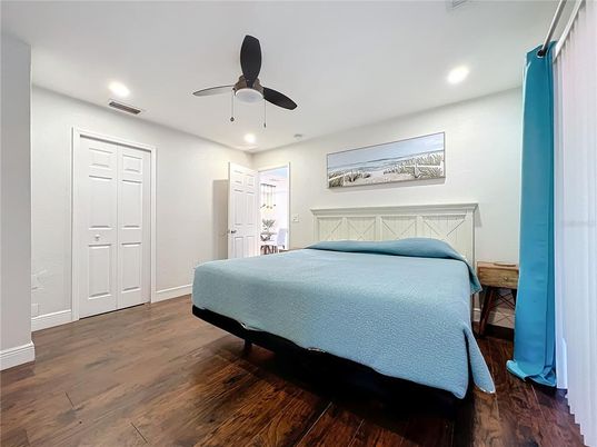 Bedroom, Interior, Recessed Lighting, Wood Texture Flooring
