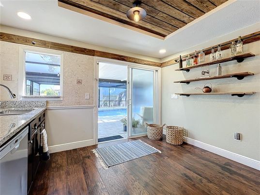 Interior, Recessed Lighting, Wooden Ceilings, Wood Texture Flooring
