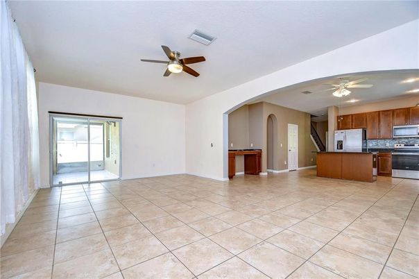 Empty room, Interior, Kitchen, Recessed Lighting, Stainless Steel Appliances