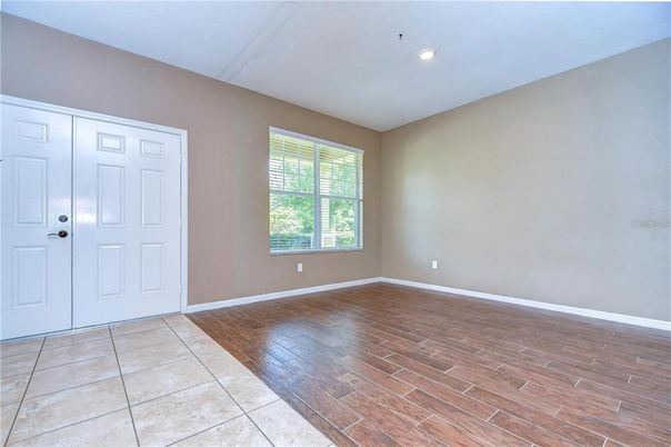 Empty room, Interior, Recessed Lighting, Wood Texture Flooring